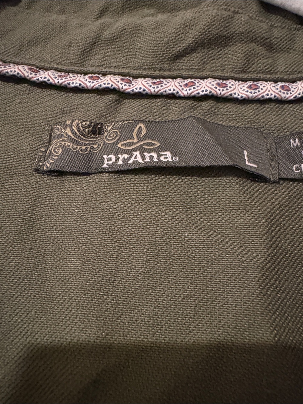 Prana Men's Olive Pants with Subtle Pattern Trim